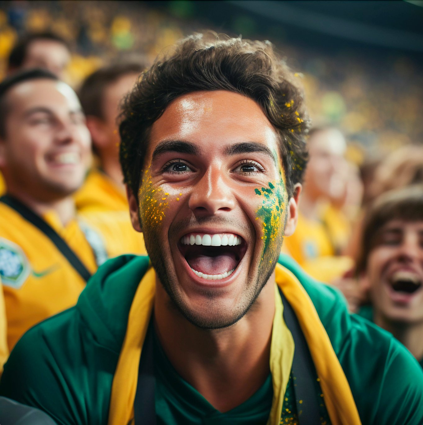 Torcedor comemorando com camisa do Brasil